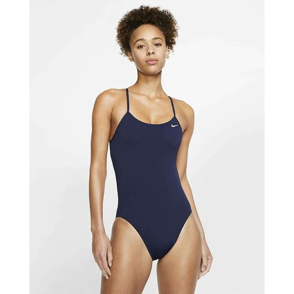 Nike NESSA018-440 Women 34/Sz 8 Navy Blue Hydrastrong Solid Cutout 1-Pc Swimsuit - Picture 1 of 3